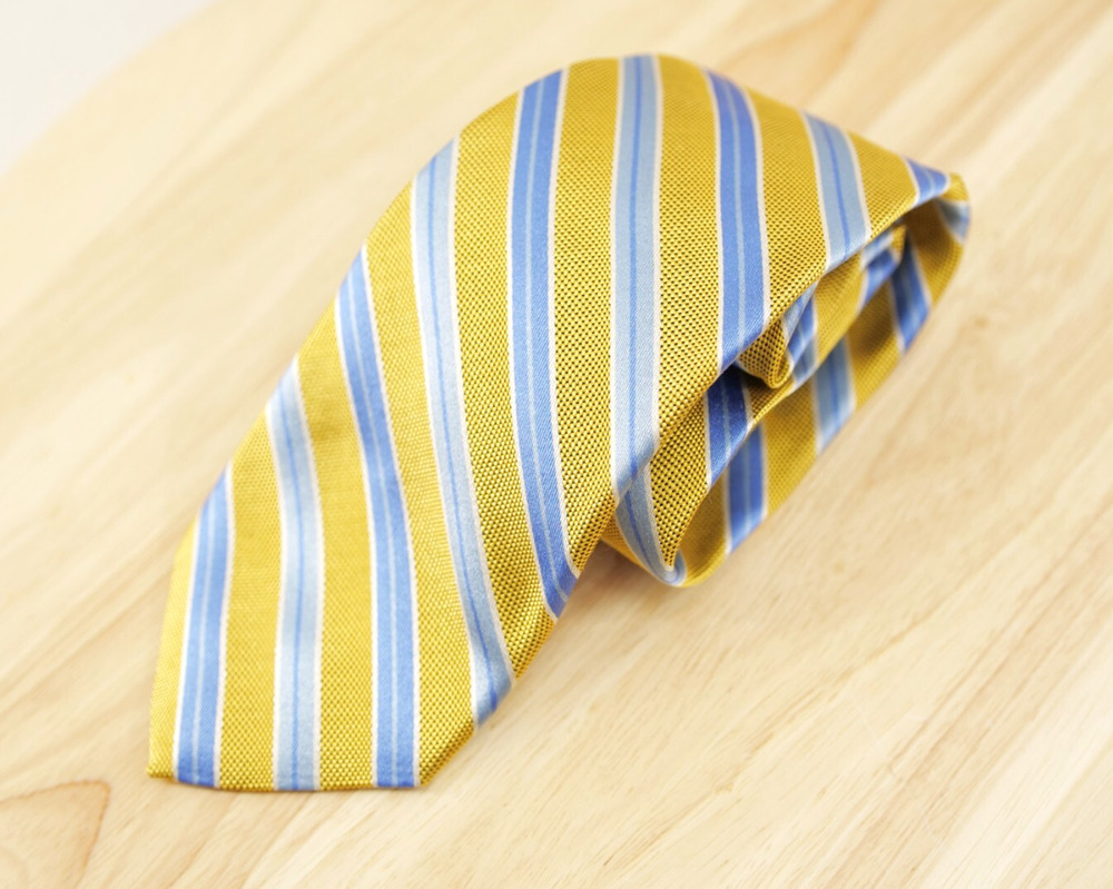 Brooks Brothers 346 Men's Tie Gold Blue Striped Repp Pure Silk Necktie